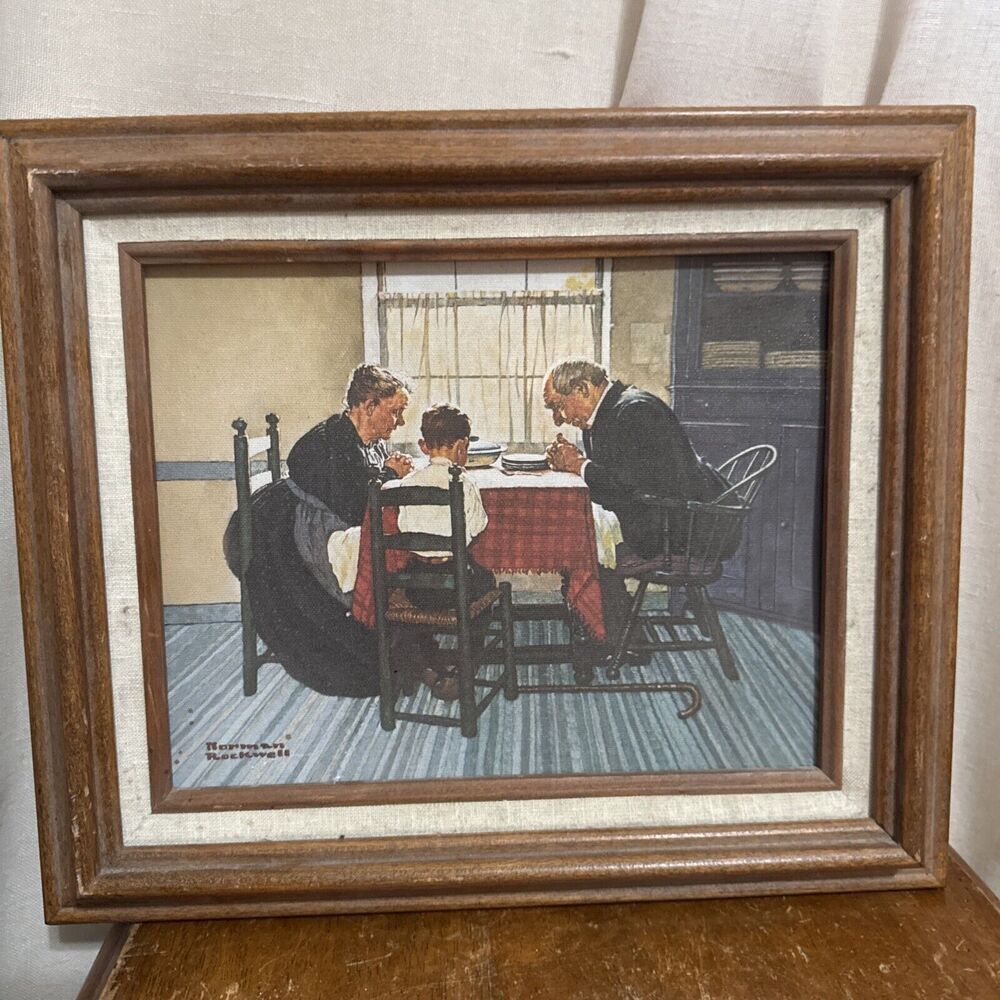 VINTAGE NORMAN ROCKWELL "FAMILY GRACE" Canvas Reproduction - Picture 9 of 9